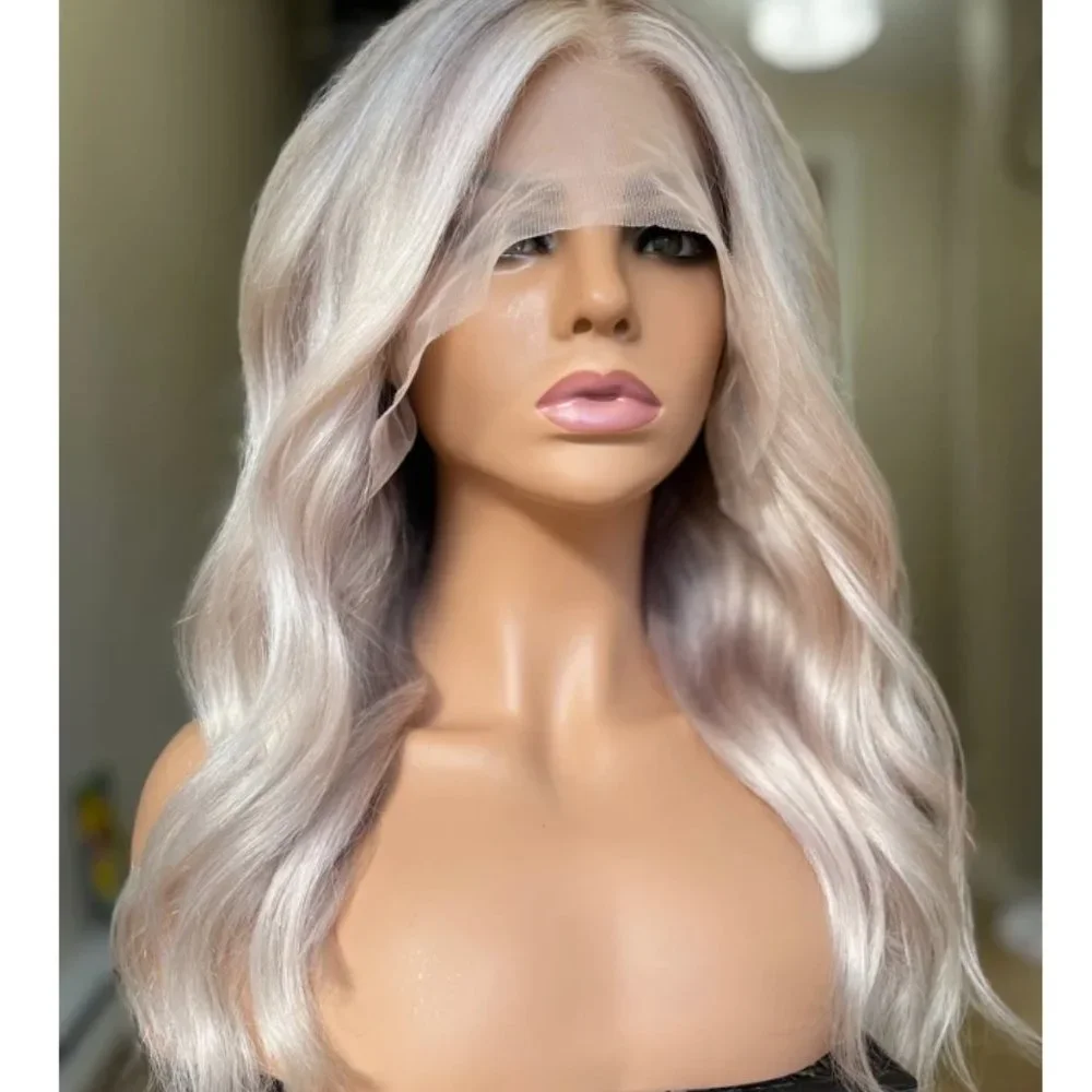 NEW WIG 100% Human Hair Icy Platinum Money Piece & Ashy Blonde Shaded Root